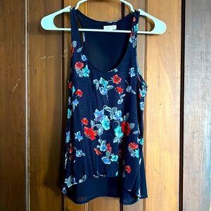 Silence & Noise Sheer Slit Back Floral Tank
